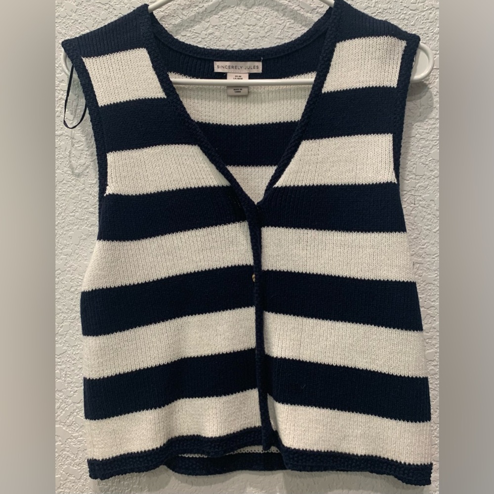 Sincerely Jules Navy and White Striped Knit Vest